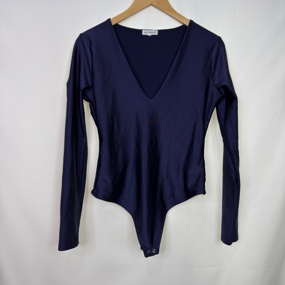 Good American DIsco Blue Long Sleeve V-Neck Thong Bodysuit Size 3 L - Picture 7 of 8